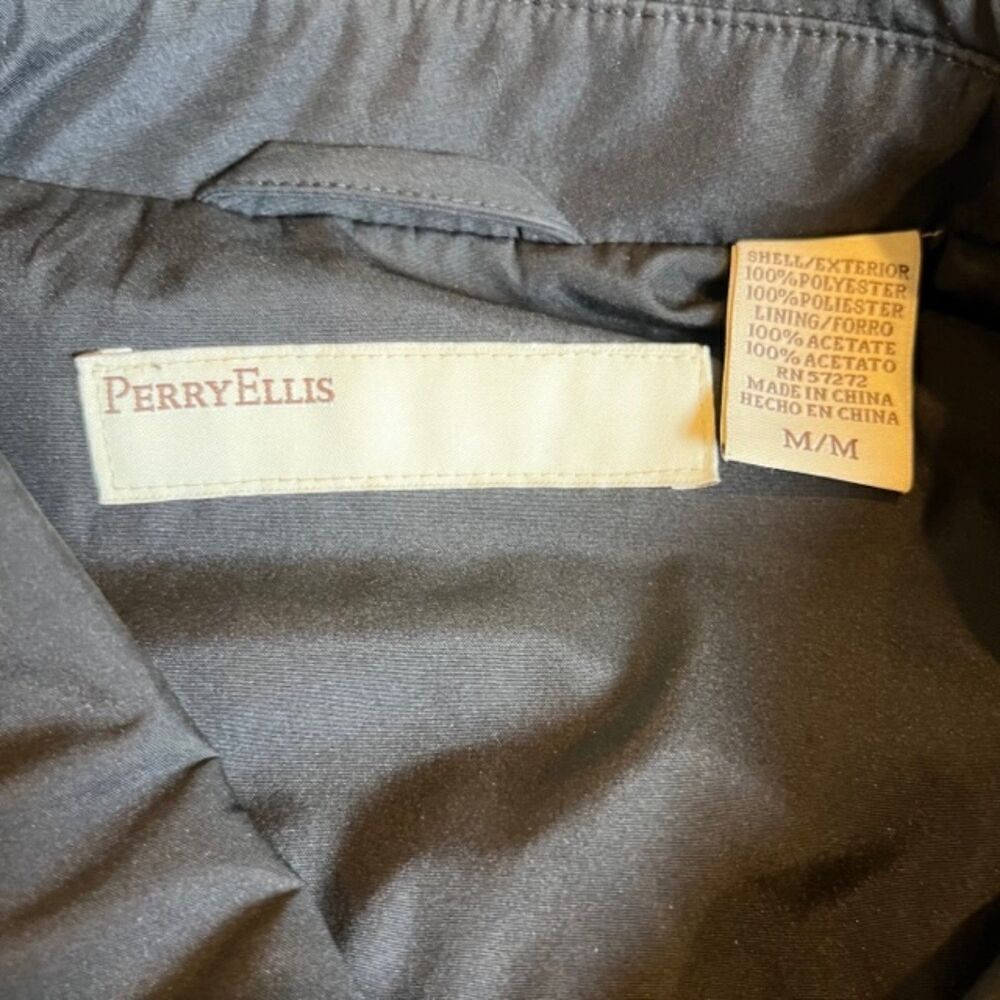 Perry Ellis Men's Black Jacket Zip+ Snap Size‎ Medium Poly Bomber - Picture 6 of 12
